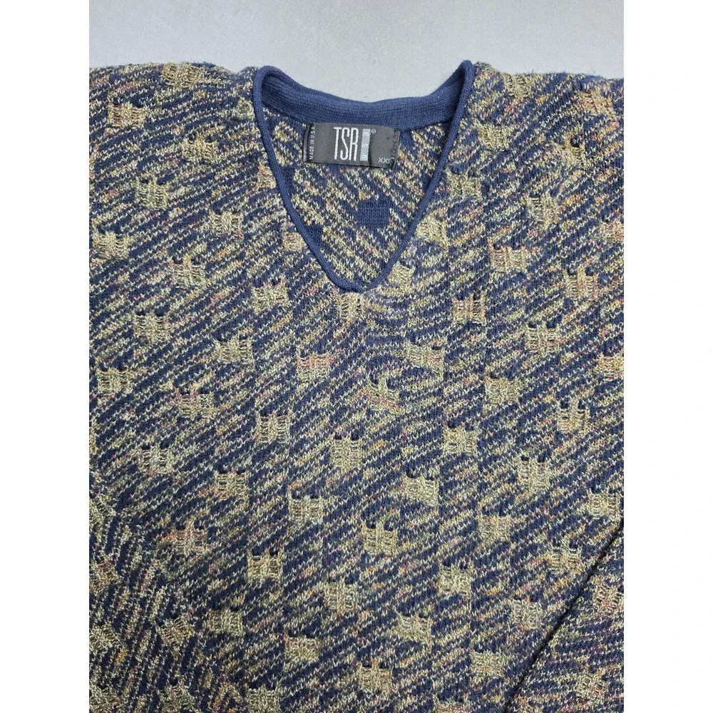 Vintage TSR USA Sweater Men 2XL Multicolor Geometric Knit V-Neck Warm Wear Retro